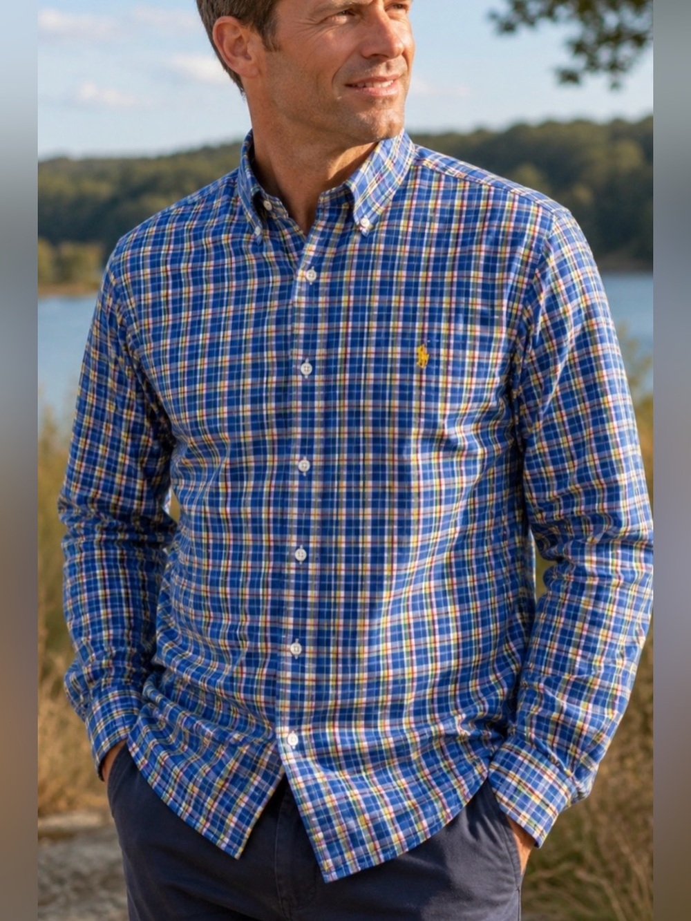 Polo Ralph Lauren Oxford Button Down Long Sleeve Blue Plaid Tall Shirt Mens XLT